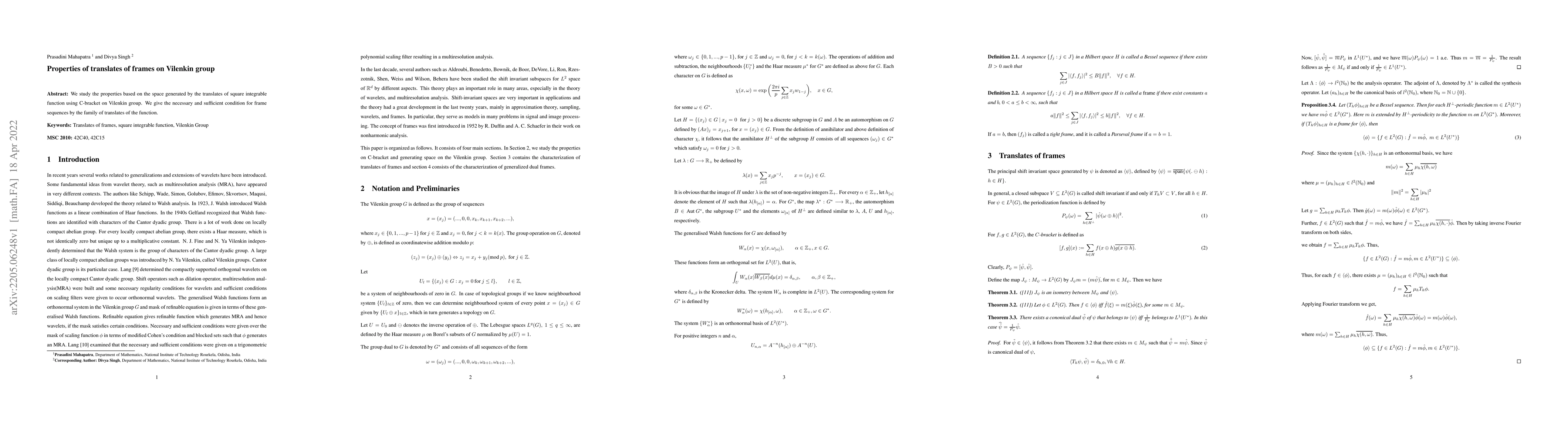 Thumbnail for Properties of translates of frames on Vilenkin group