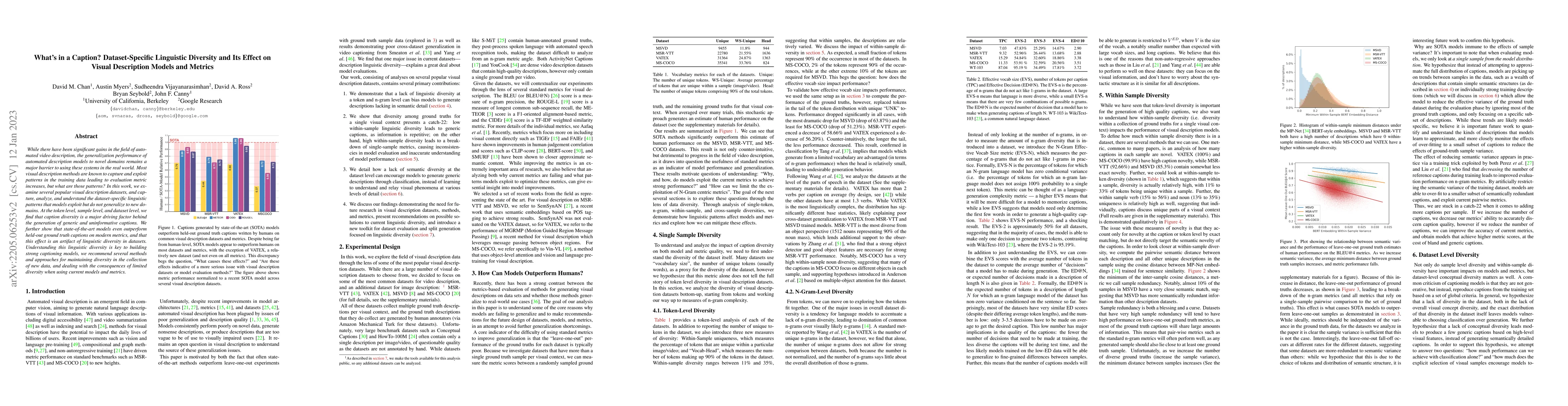 Thumbnail for What's in a Caption? Dataset-Specific Linguistic Diversity and Its
  Effect on Visual Description Models and Metrics