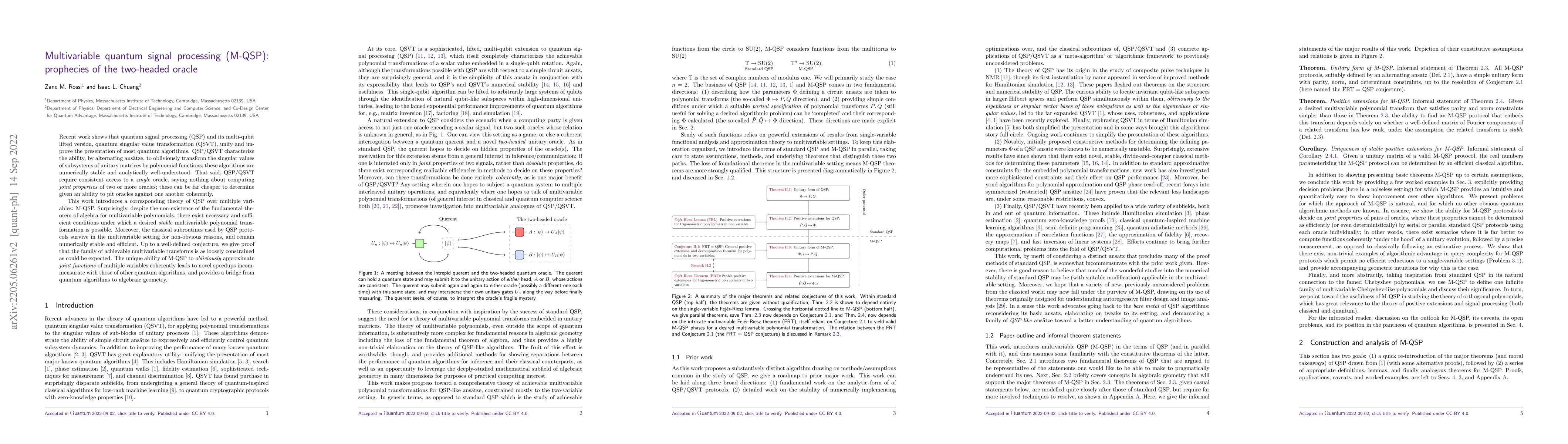 Thumbnail for Multivariable quantum signal processing (M-QSP): prophecies of the
  two-headed oracle