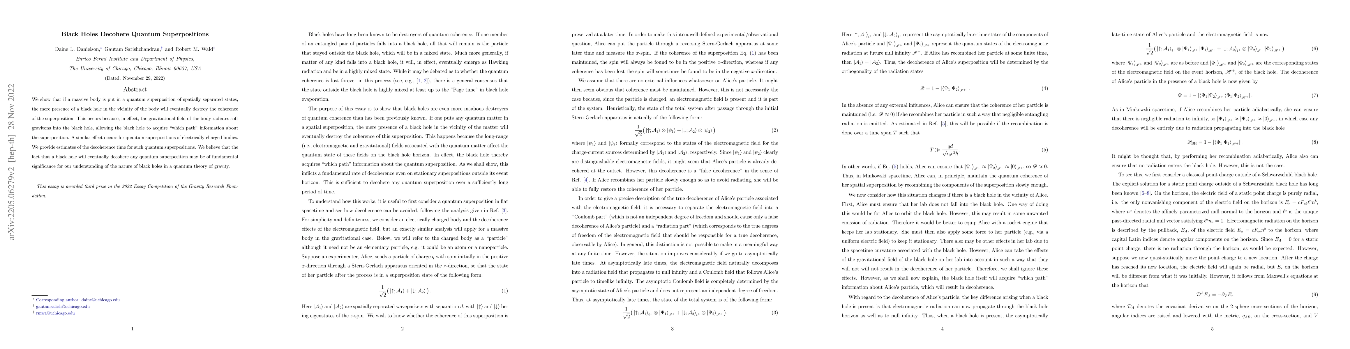 Thumbnail for Black Holes Decohere Quantum Superpositions