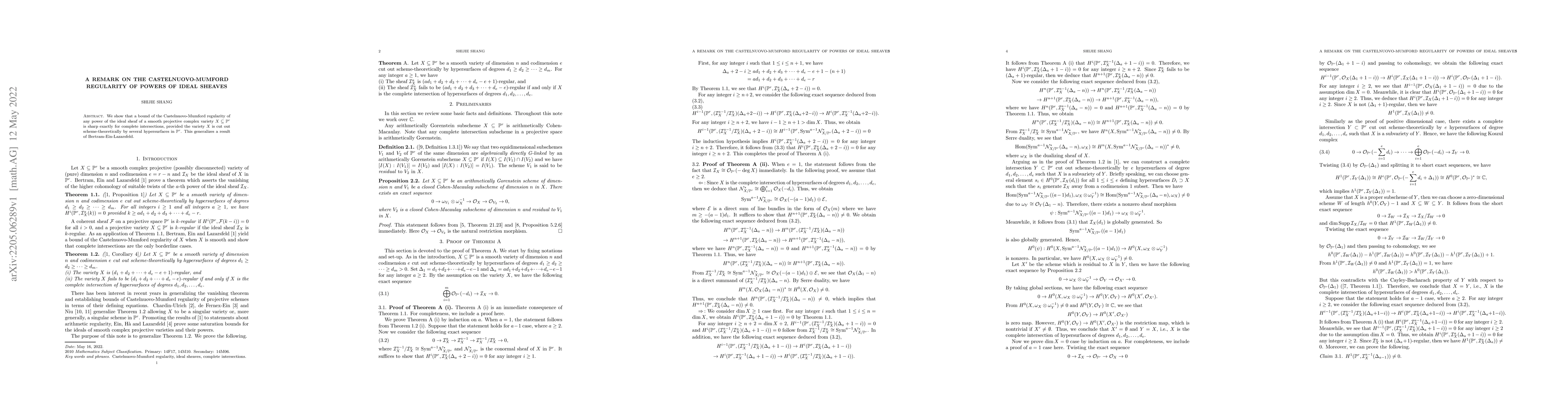 Thumbnail for A remark on the Castelnuovo-Mumford regularity of powers of ideal
  sheaves