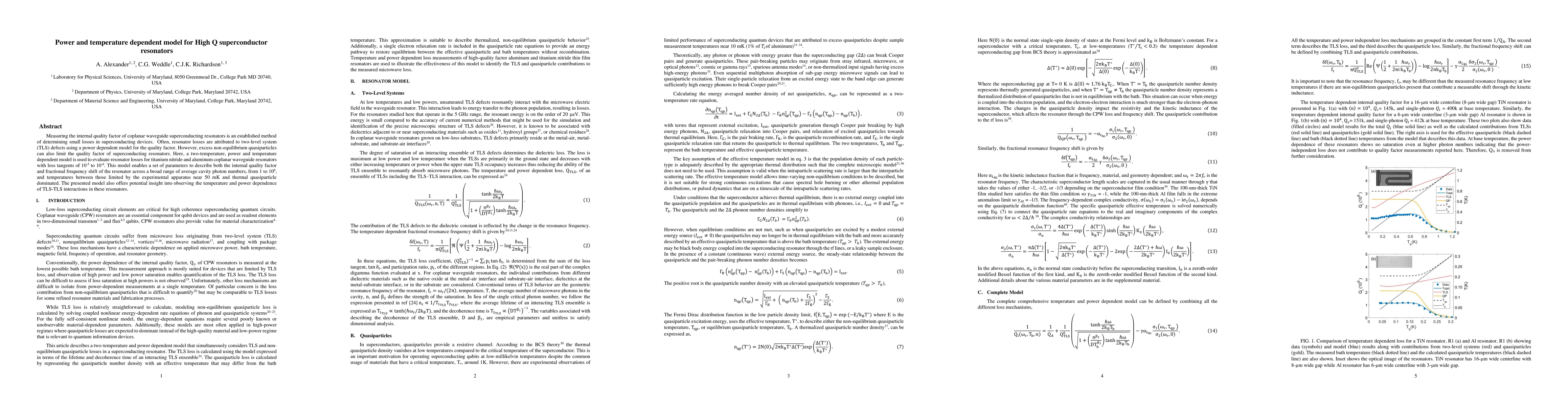 Thumbnail for Power and temperature dependent model for High Q superconductors