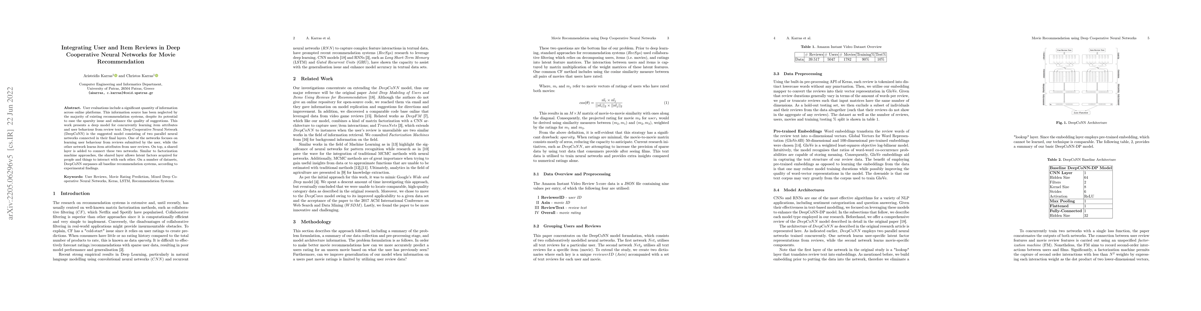 Thumbnail for Integrating User and Item Reviews in Deep Cooperative Neural Networks
  for Movie Recommendation