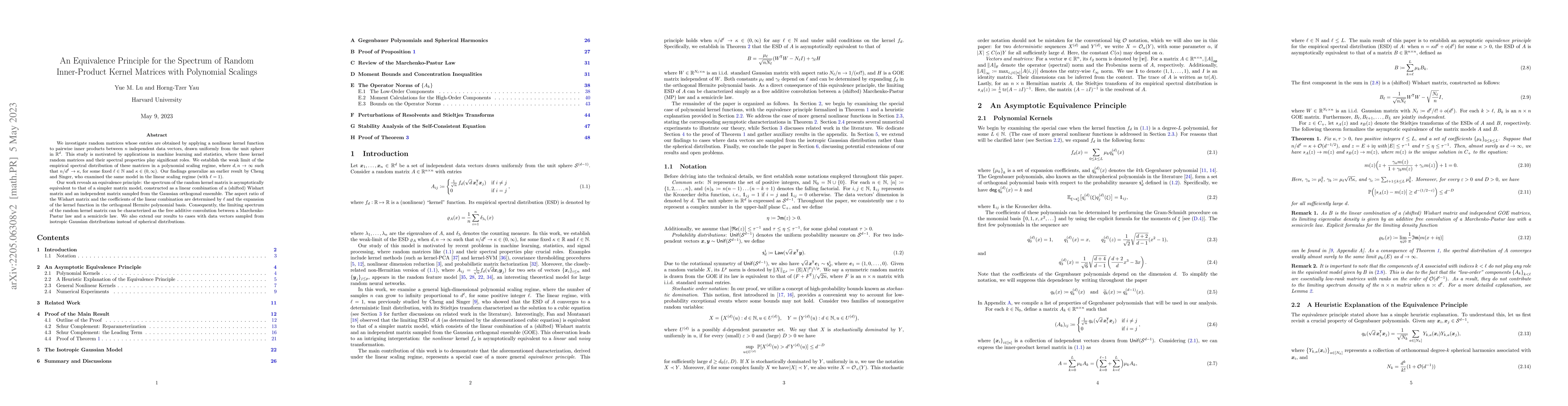 Thumbnail for An Equivalence Principle for the Spectrum of Random Inner-Product Kernel
  Matrices with Polynomial Scalings