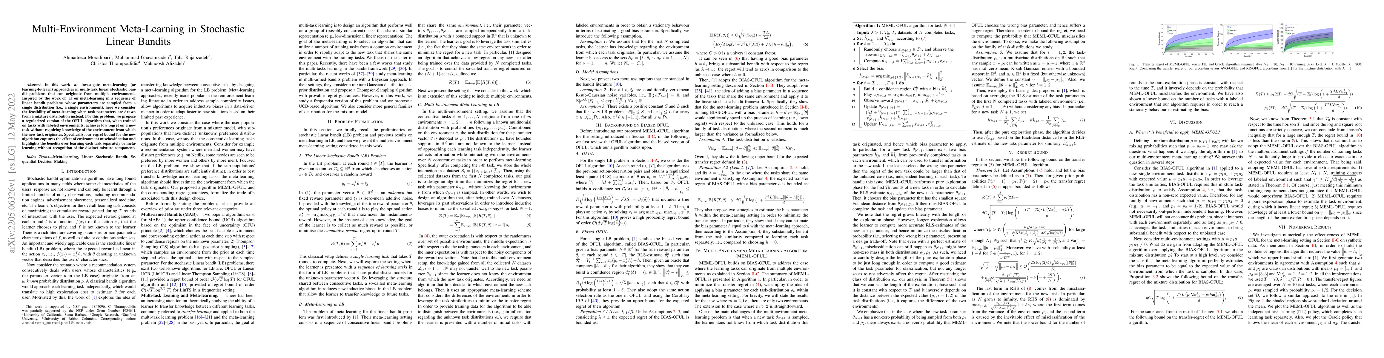 Thumbnail for Multi-Environment Meta-Learning in Stochastic Linear Bandits