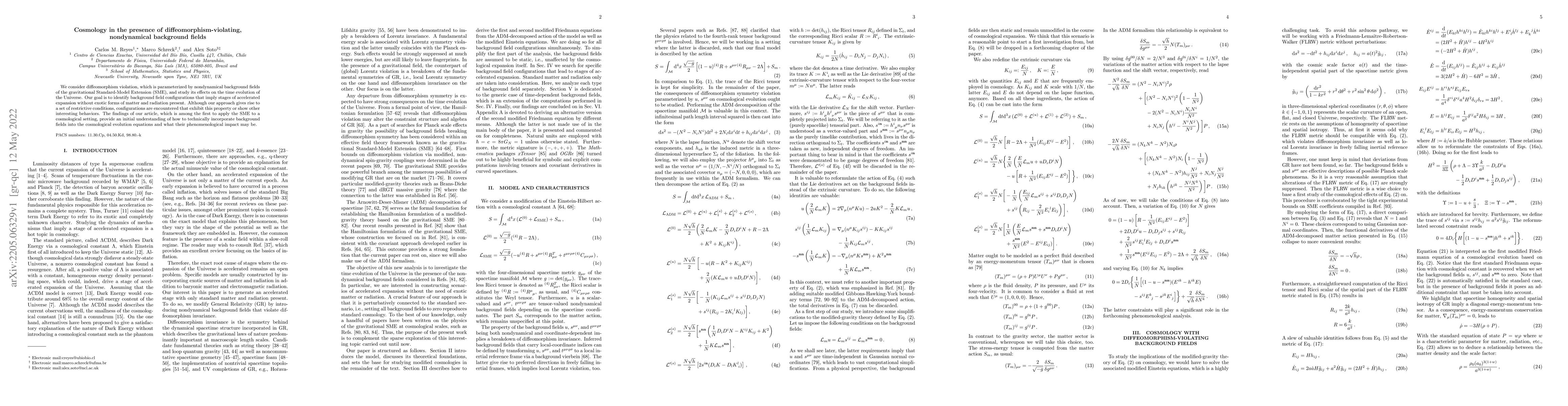 Thumbnail for Cosmology in the presence of diffeomorphism-violating, nondynamical
  background fields