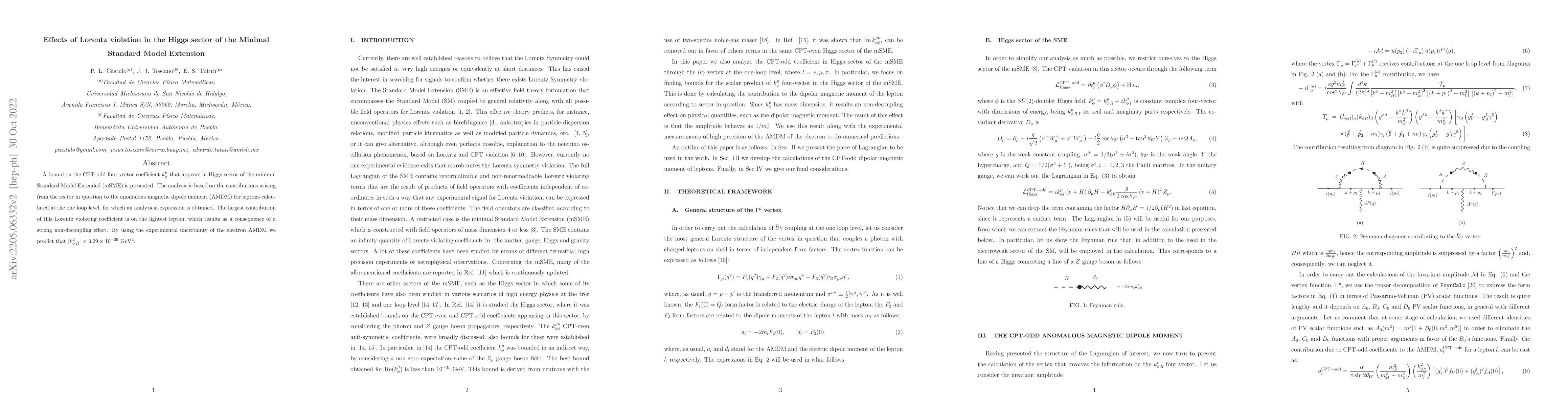 Thumbnail for Effects of Lorentz violation in the Higgs sector of the Minimal Standard
  Model Extension