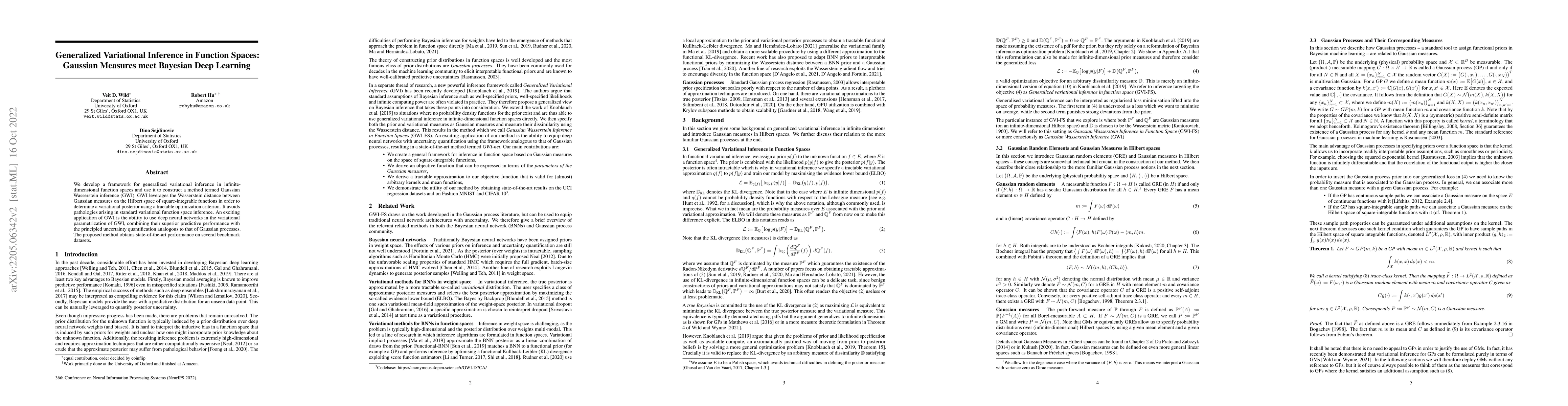 Thumbnail for Generalized Variational Inference in Function Spaces: Gaussian Measures
  meet Bayesian Deep Learning