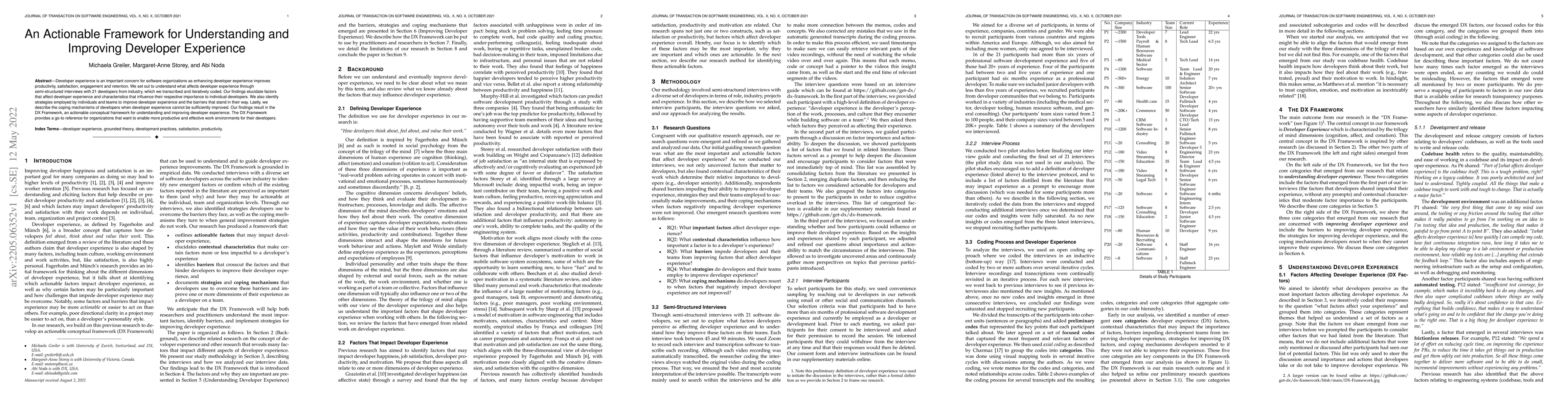 Thumbnail for An Actionable Framework for Understanding and Improving Developer
  Experience
