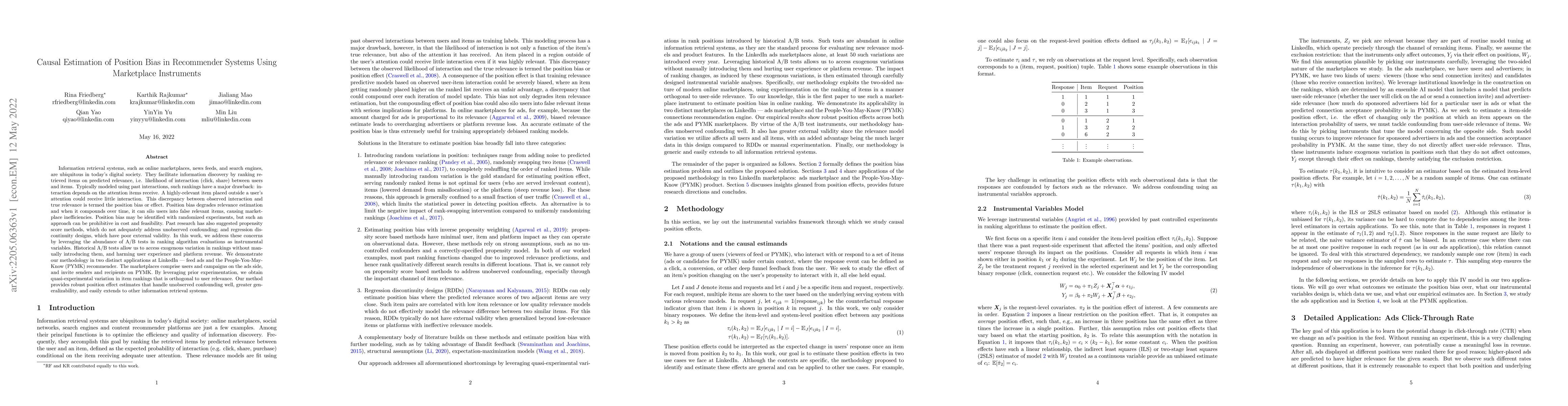 Thumbnail for Causal Estimation of Position Bias in Recommender Systems Using
  Marketplace Instruments