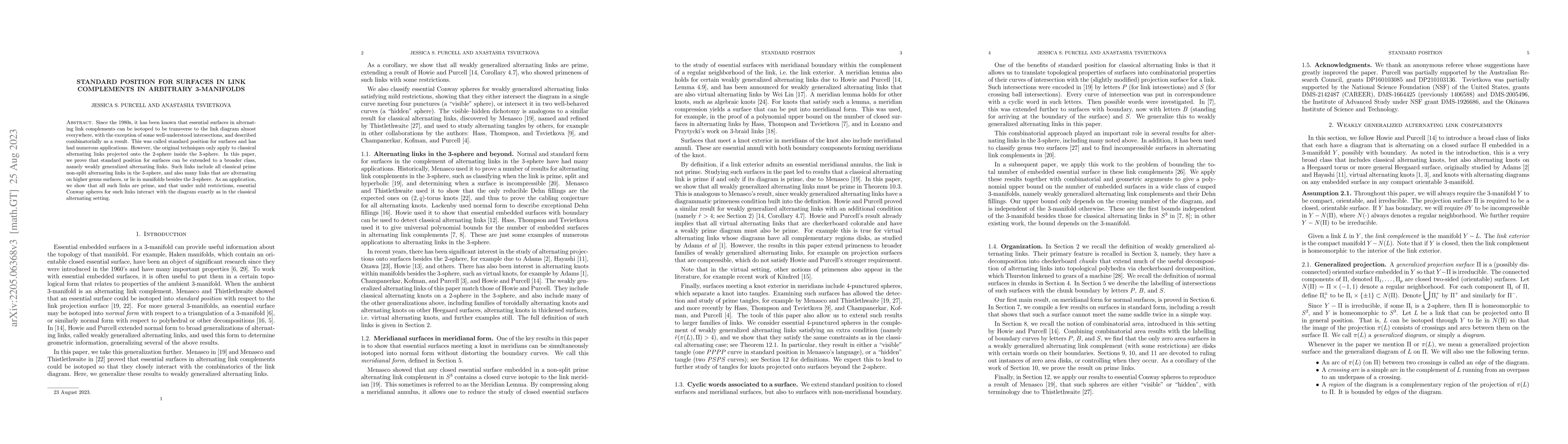 Thumbnail for Standard position for surfaces in link complements in arbitrary
  3-manifolds
