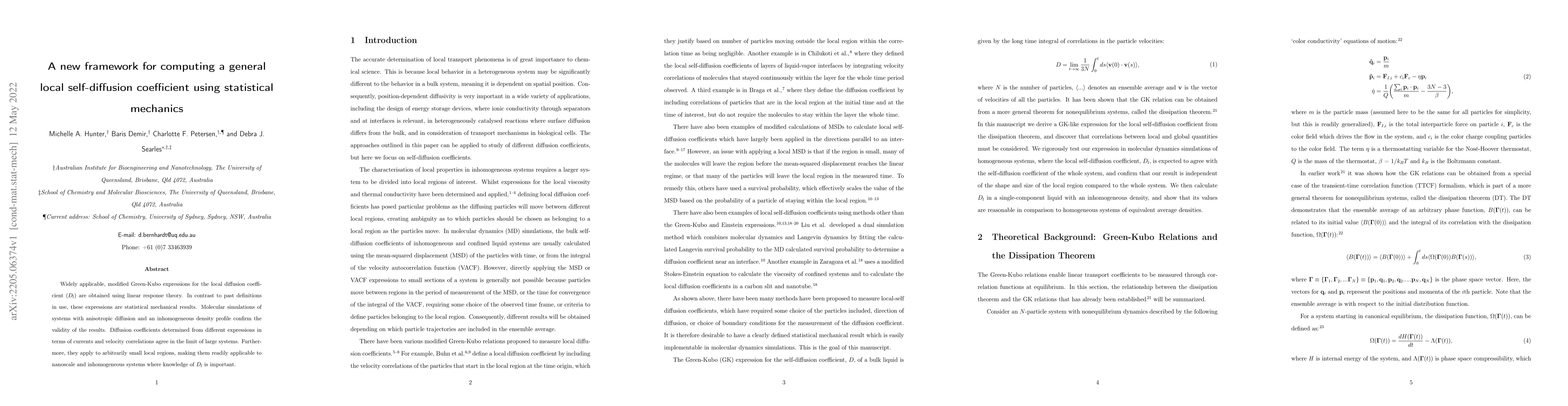 Thumbnail for A new framework for computing a general local self-diffusion coefficient
  using statistical mechanics