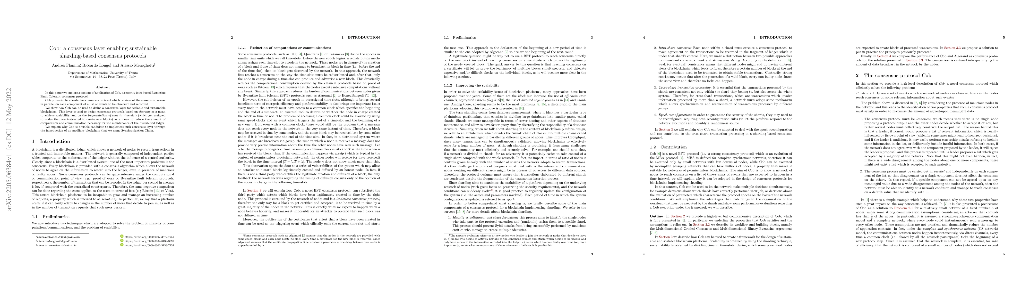 Thumbnail for Cob: a consensus layer enabling sustainable sharding-based consensus
  protocols