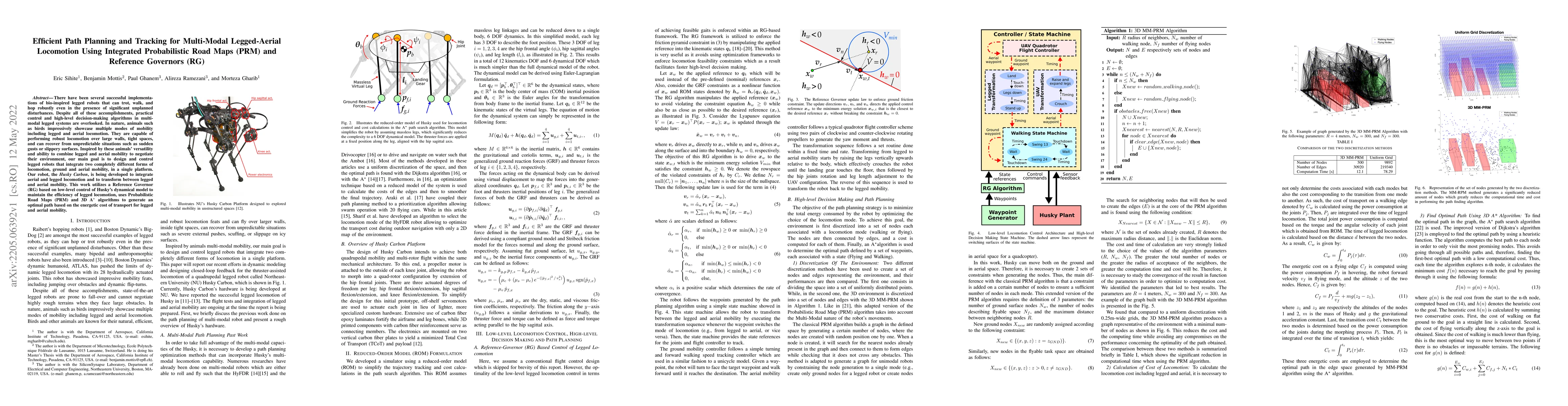 Thumbnail for Efficient Path Planning and Tracking for Multi-Modal Legged-Aerial
  Locomotion Using Integrated Probabilistic Road Maps (PRM) and Reference
  Governors (RG)