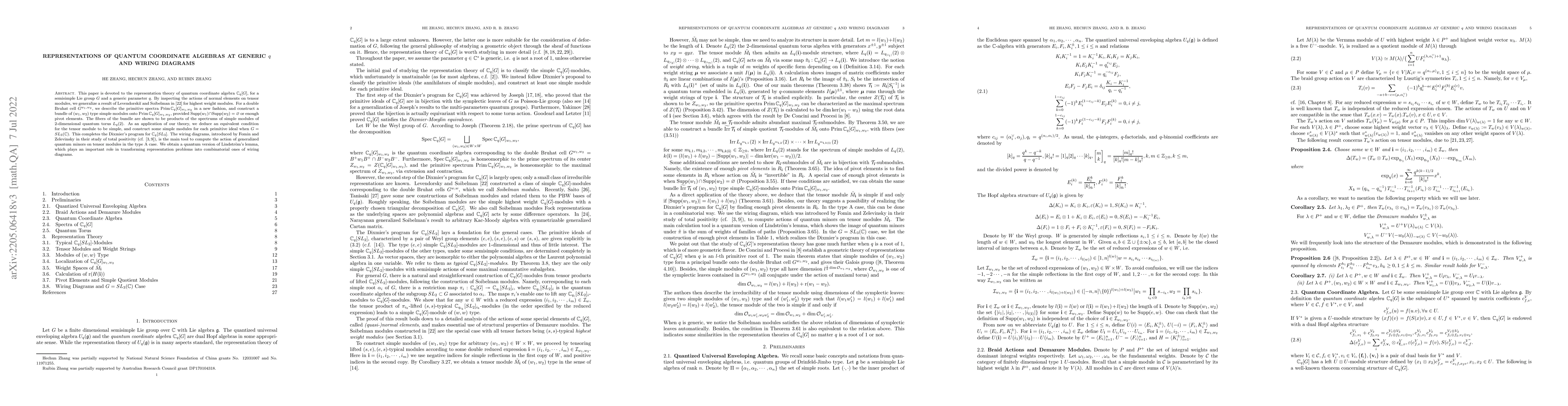 Thumbnail for Representations of Quantum Coordinate Algebras at Generic $q$ and Wiring
  Diagrams