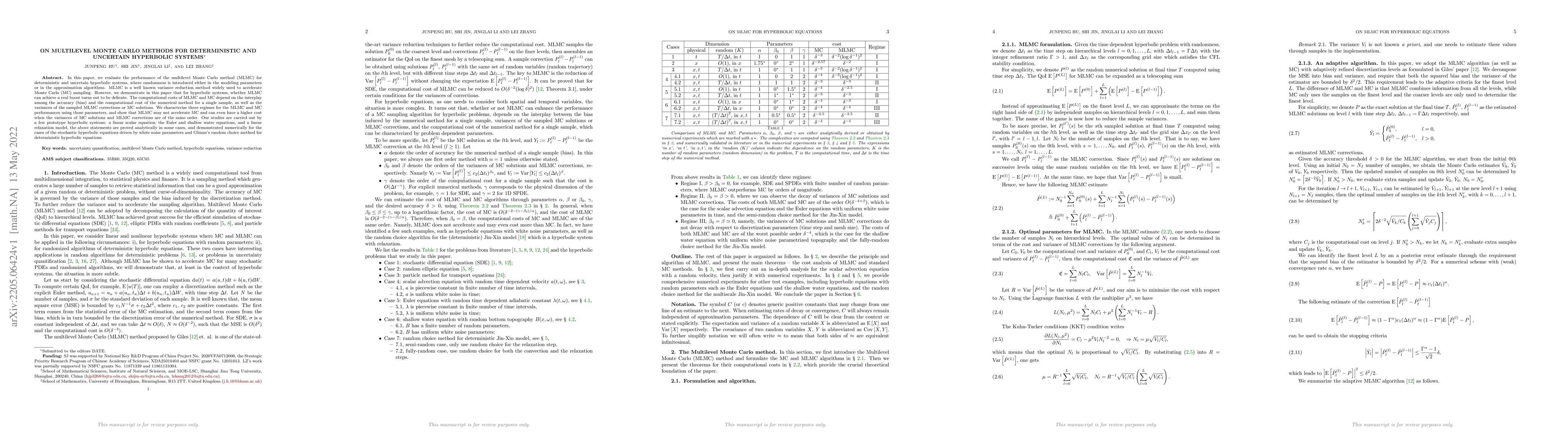Thumbnail for On multilevel Monte Carlo methods for deterministic and uncertain
  hyperbolic systems