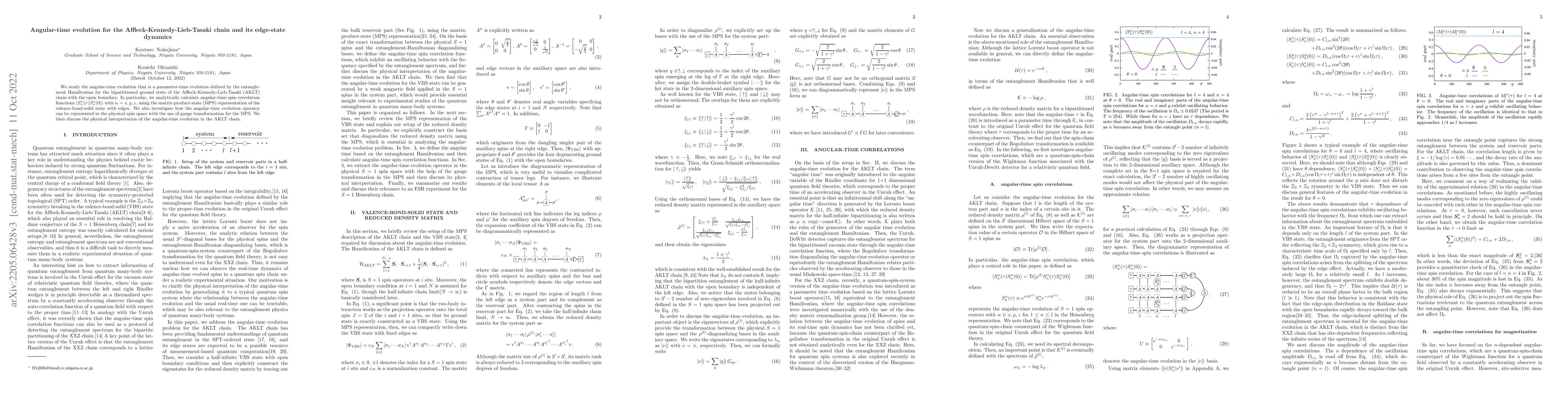Thumbnail for Angular-time evolution for the Affleck-Kennedy-Lieb-Tasaki chain and its
  edge-state dynamics