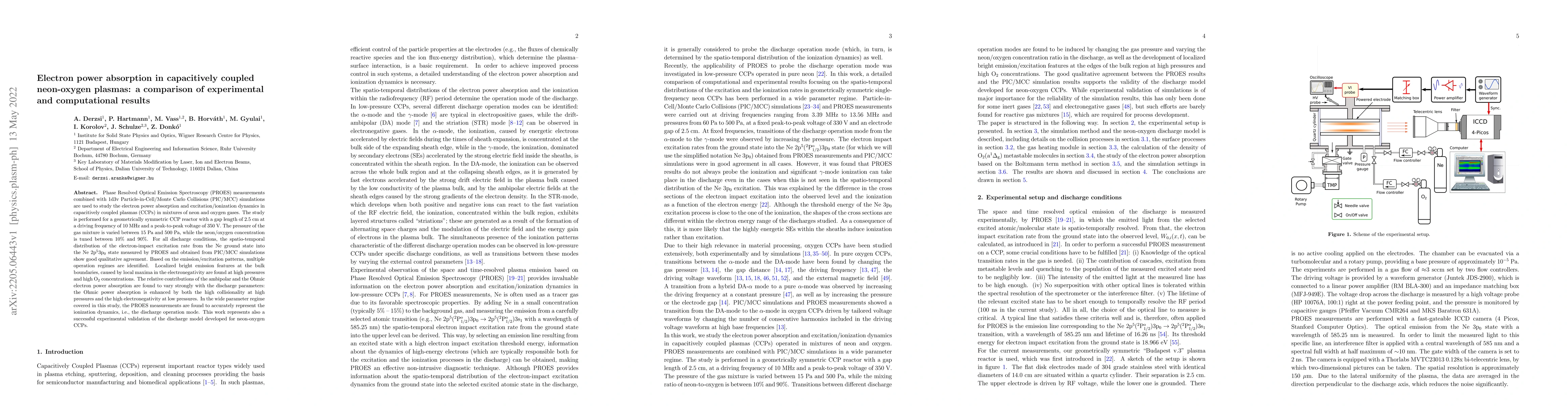Thumbnail for Electron power absorption in capacitively coupled neon-oxygen plasmas: a
  comparison of experimental and computational results