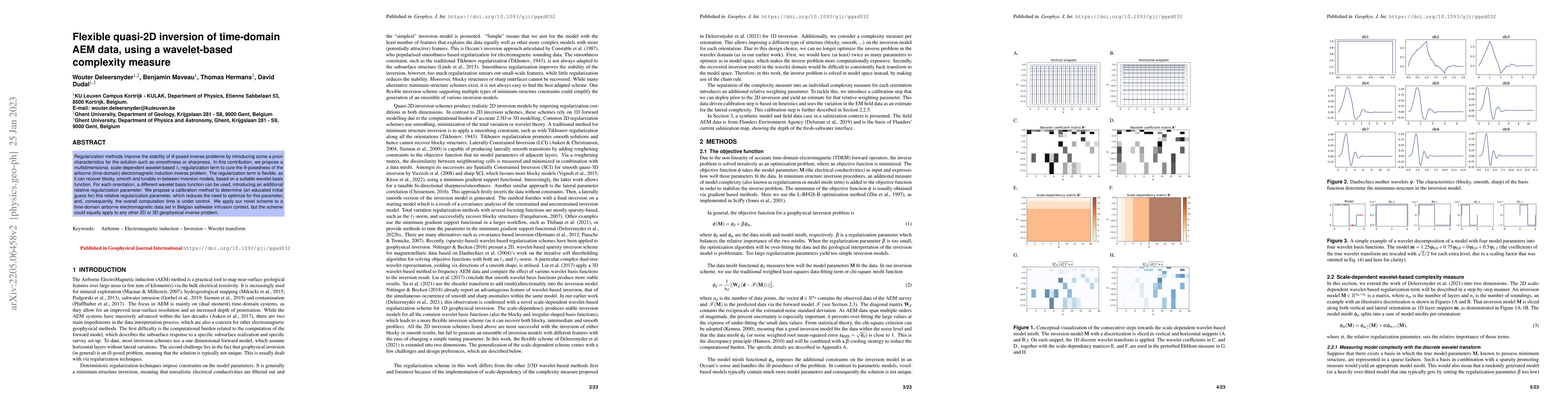 Thumbnail for Flexible quasi-2D inversion of time-domain AEM data, using a
  wavelet-based complexity measure