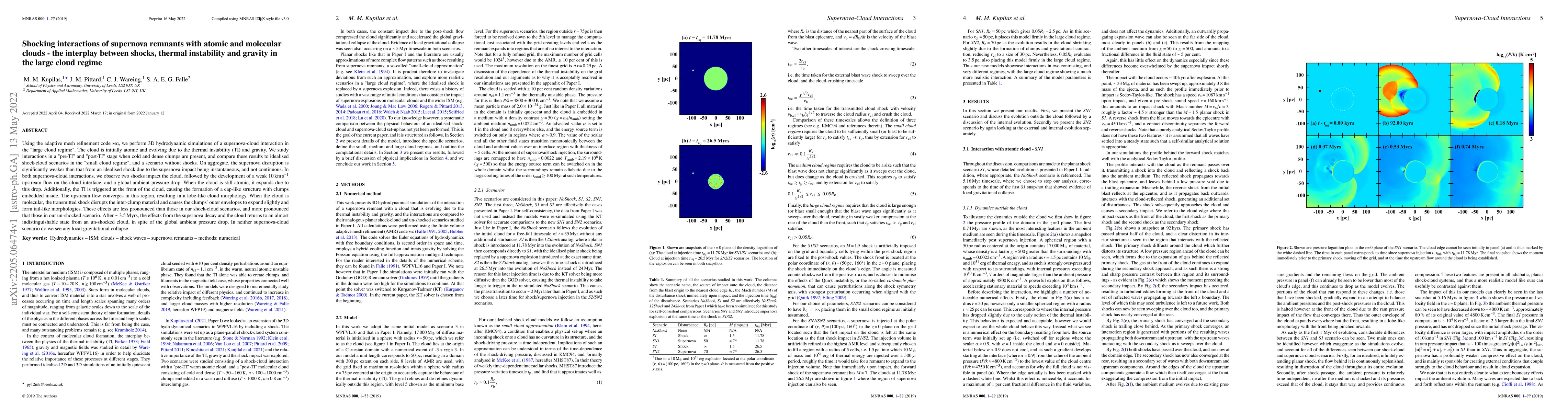Thumbnail for Shocking interactions of supernova remnants with atomic and molecular
  clouds -- the interplay between shocks, thermal instability and gravity in
  the large cloud regime