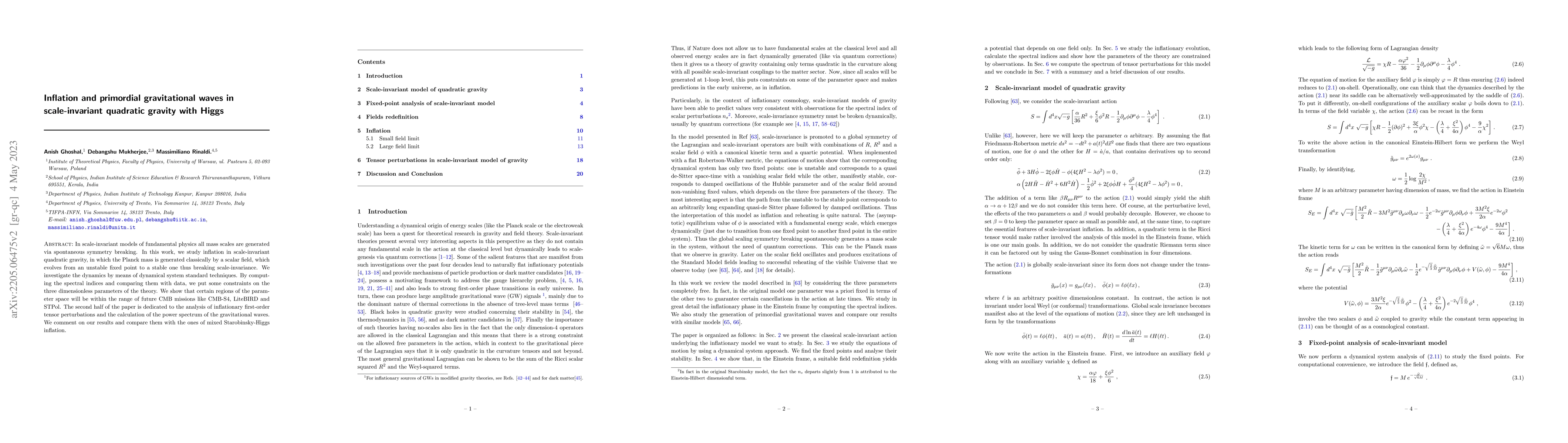 Thumbnail for Inflation and primordial gravitational waves in scale-invariant
  quadratic gravity with Higgs