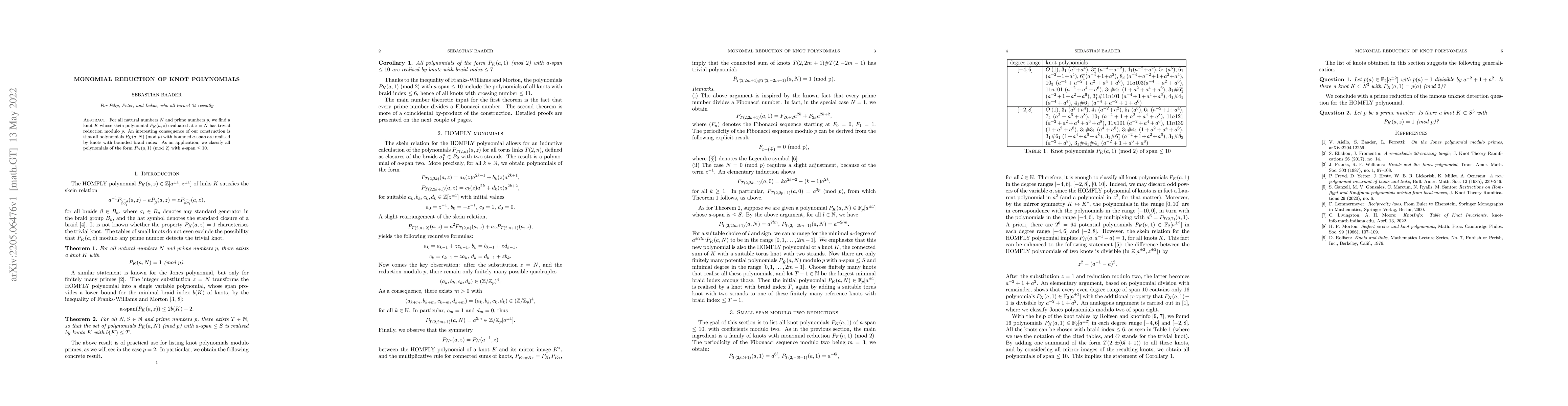 Thumbnail for Monomial reduction of knot polynomials