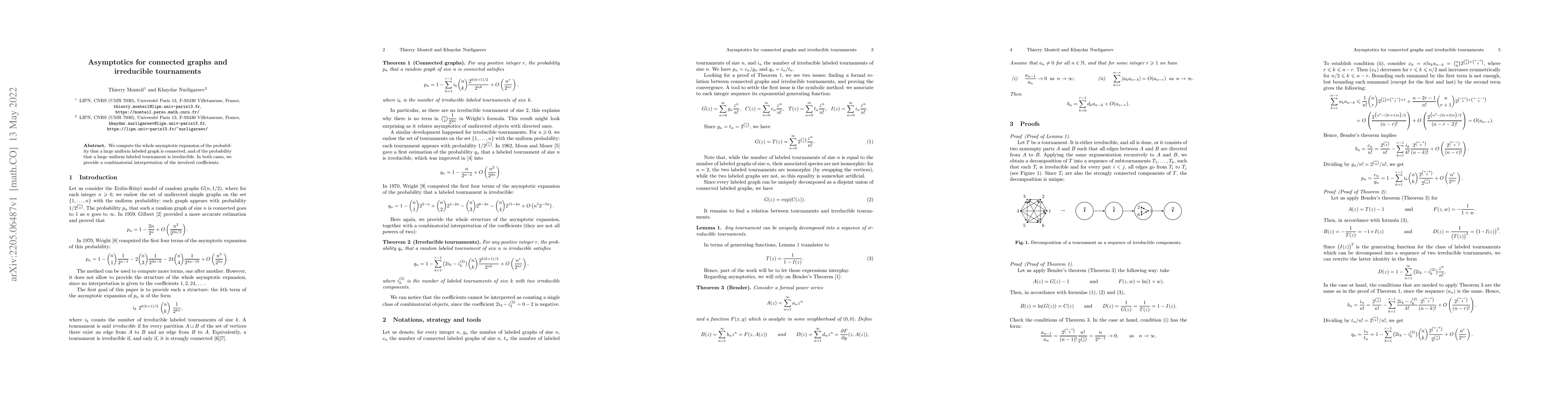 Thumbnail for Asymptotics for connected graphs and irreducible tournaments