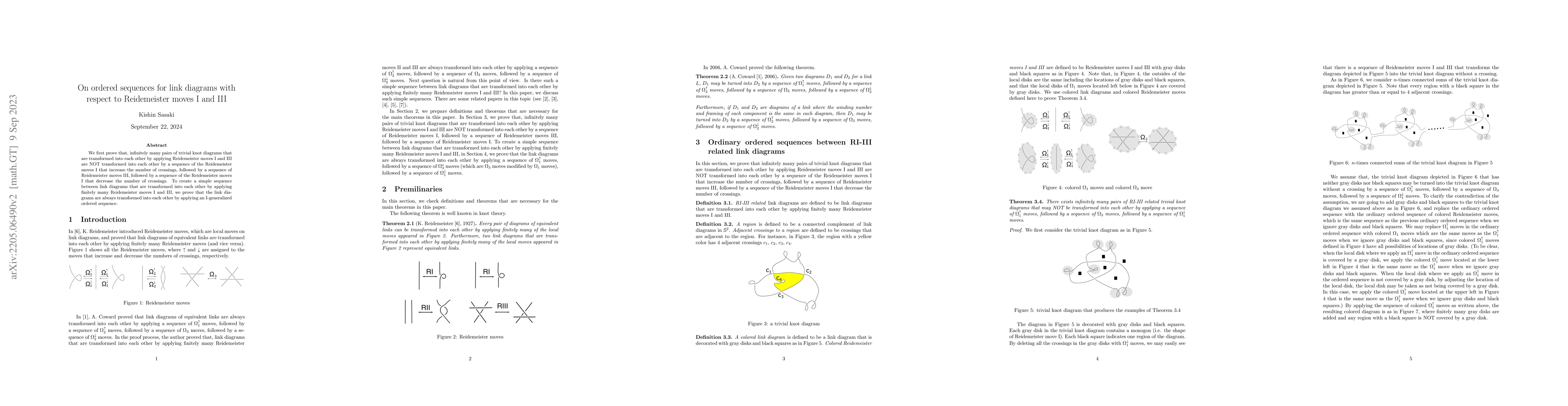 Thumbnail for On ordered sequences for link diagrams with respect to Reidemeister
  moves I and III