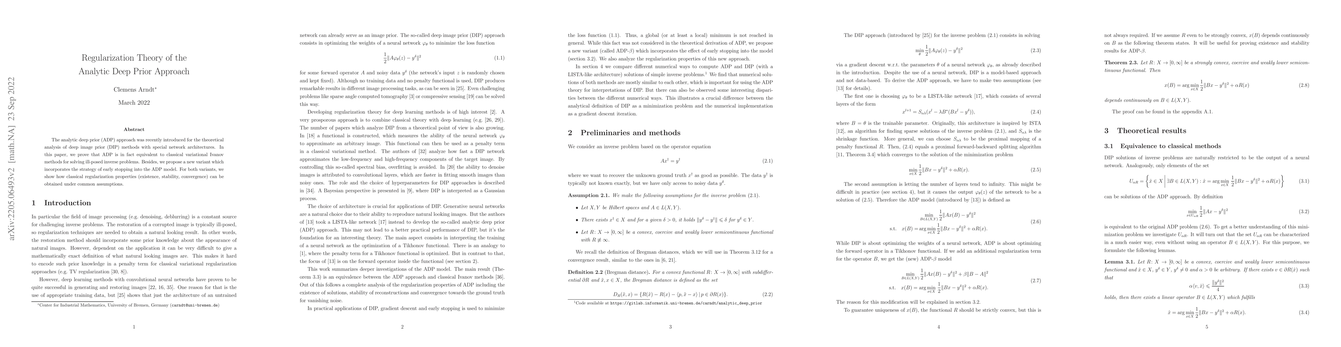 Thumbnail for Regularization Theory of the Analytic Deep Prior Approach
