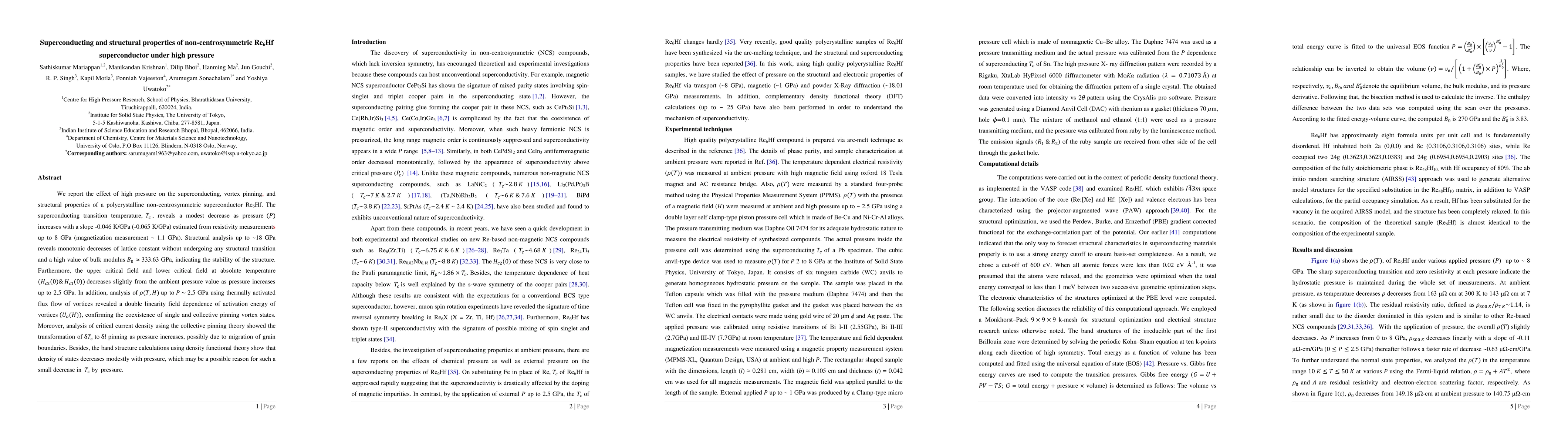 Thumbnail for Superconducting and structural properties of non-centrosymmetric Re6Hf
  superconductor under high pressure