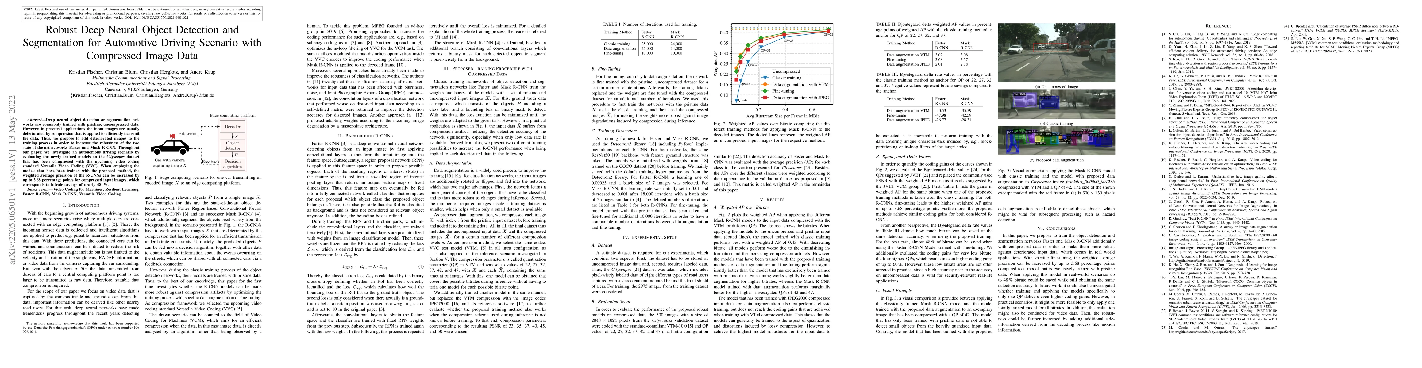 Thumbnail for Robust Deep Neural Object Detection and Segmentation for Automotive
  Driving Scenario with Compressed Image Data