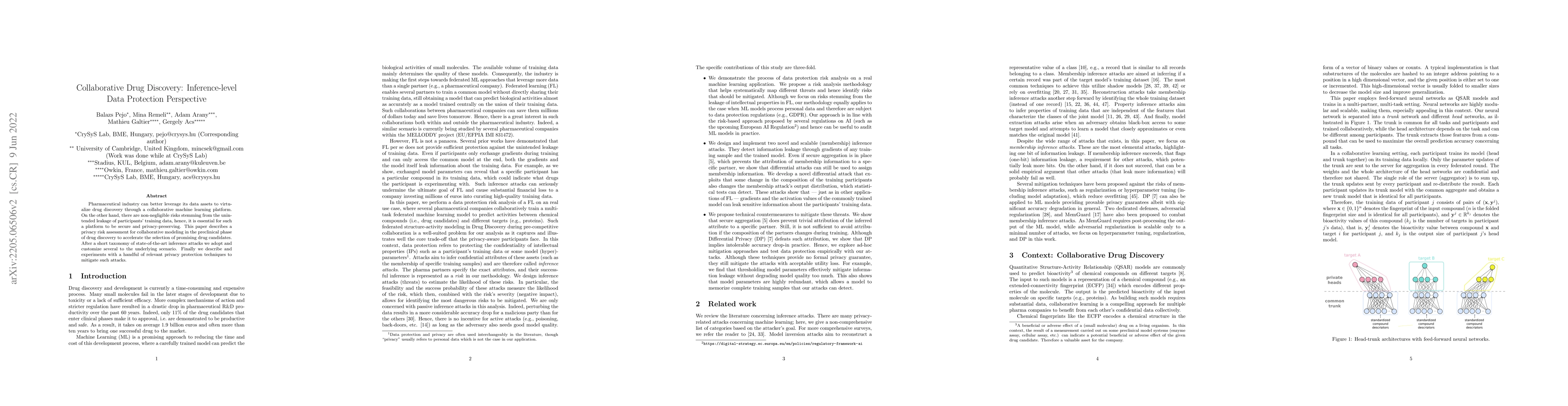 Thumbnail for Collaborative Drug Discovery: Inference-level Data Protection
  Perspective