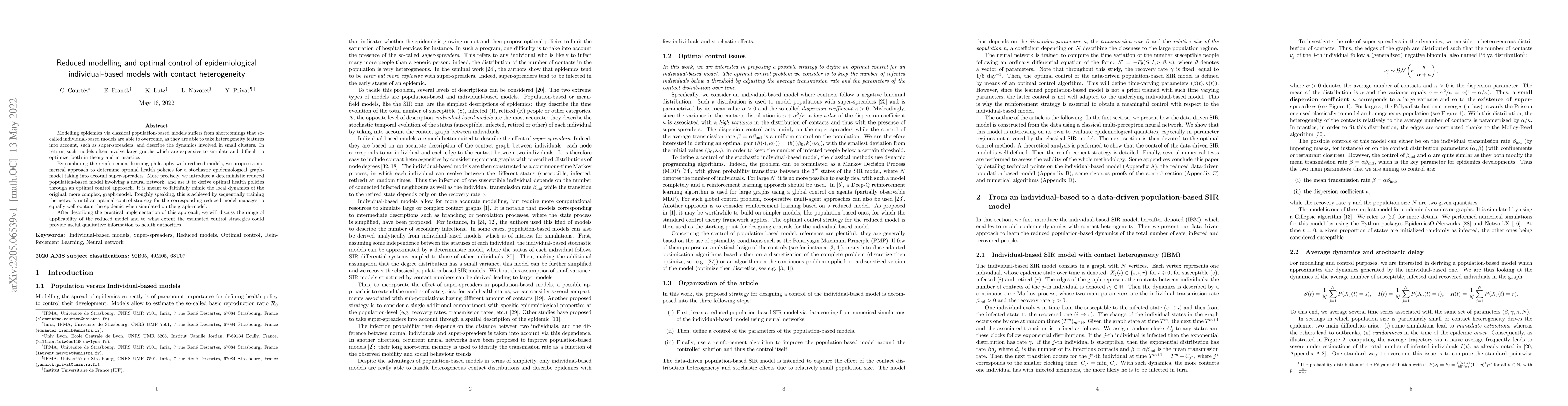Thumbnail for Reduced modelling and optimal control of epidemiological
  individual-based models with contact heterogeneity