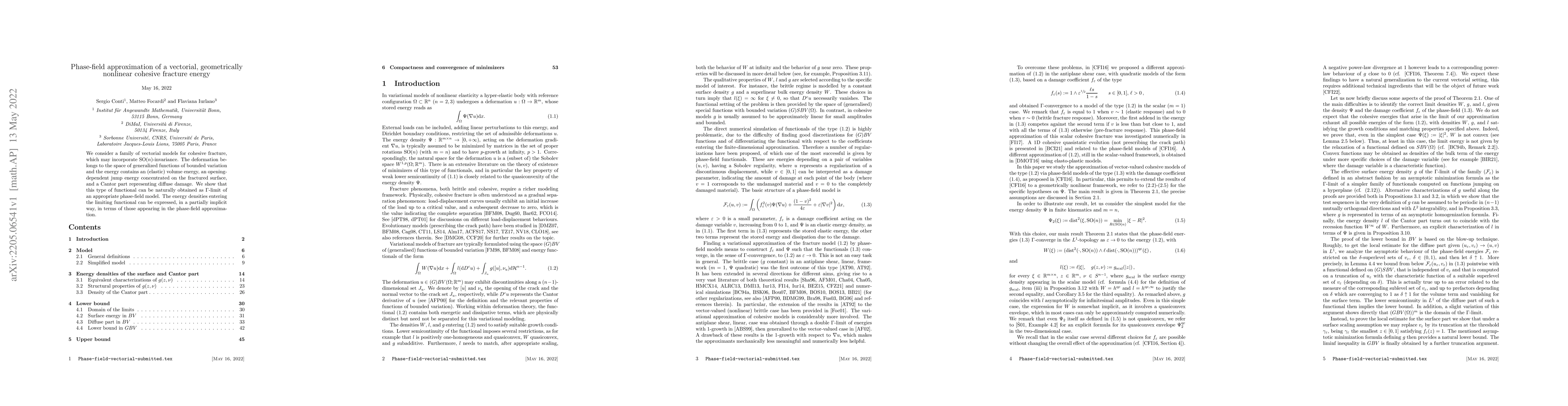 Thumbnail for Phase-field approximation of a vectorial, geometrically nonlinear
  cohesive fracture energy