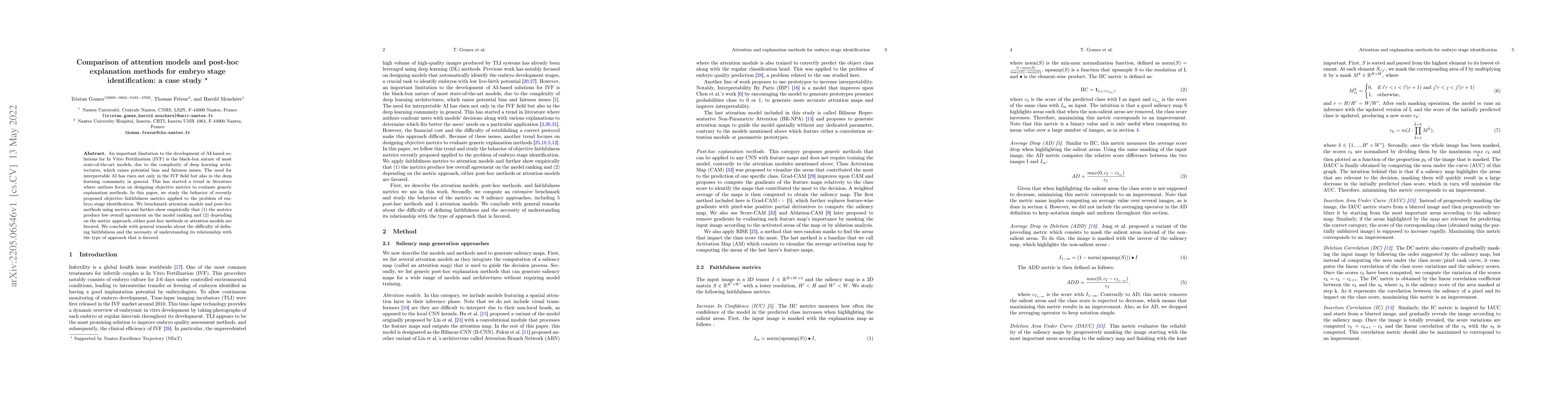 Thumbnail for Comparison of attention models and post-hoc explanation methods for
  embryo stage identification: a case study