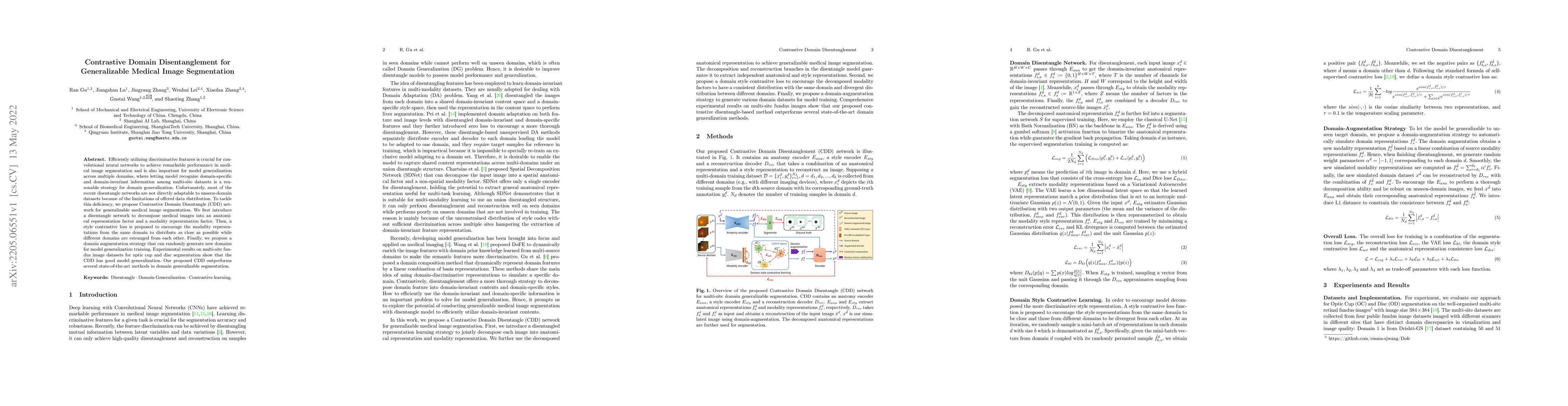 Thumbnail for Contrastive Domain Disentanglement for Generalizable Medical Image
  Segmentation