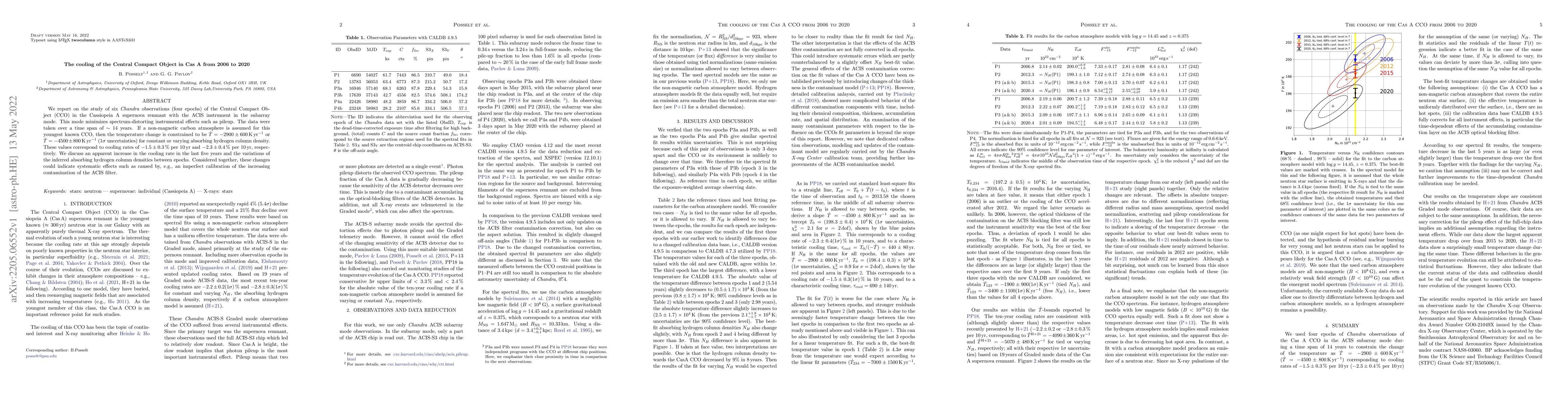 Thumbnail for The cooling of the Central Compact Object in Cas A from 2006 to 2020