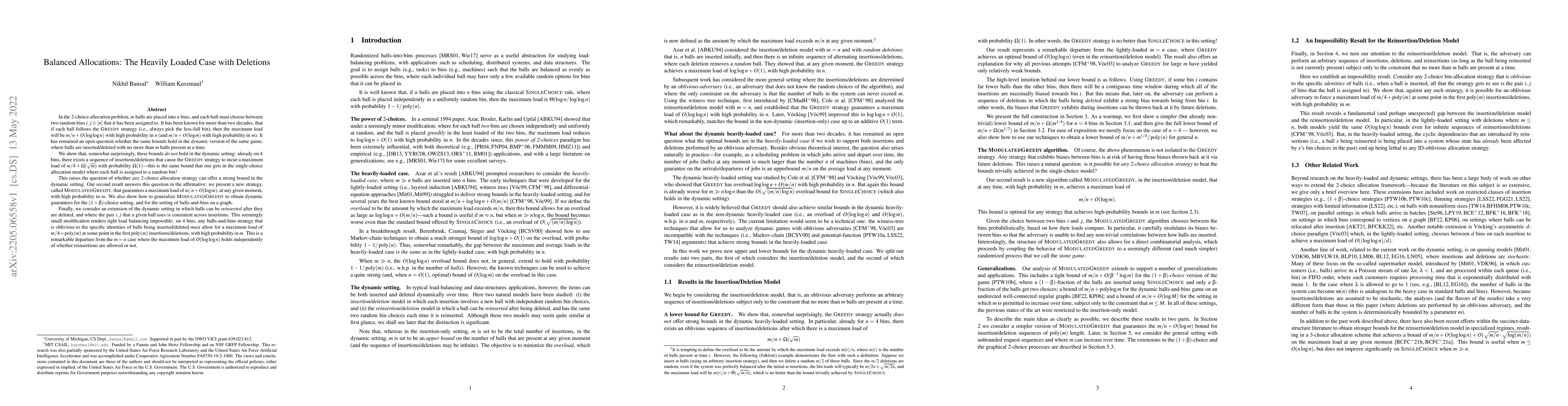 Thumbnail for Balanced Allocations: The Heavily Loaded Case with Deletions
