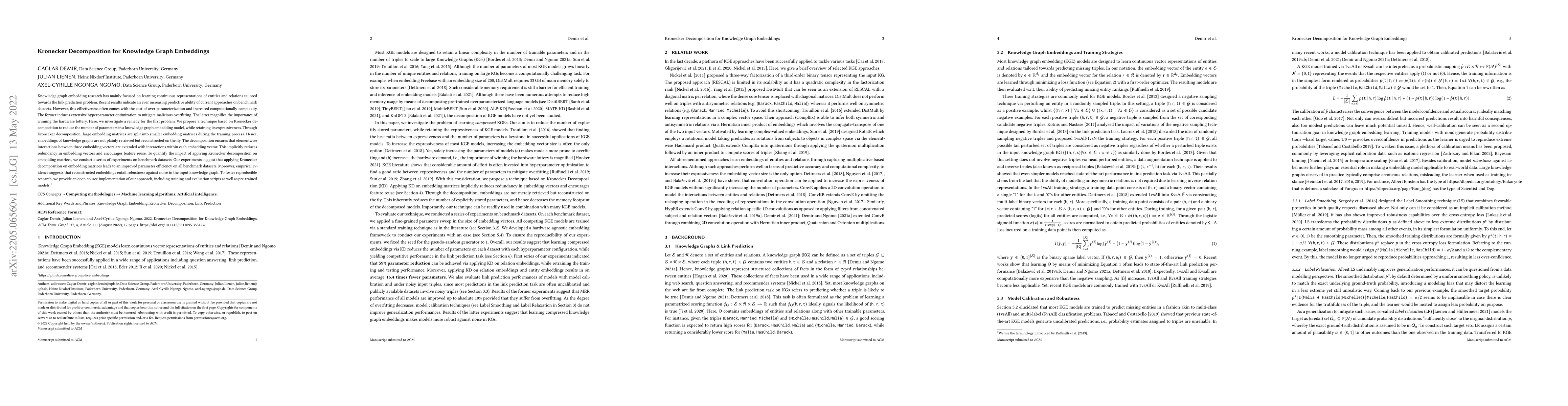 Thumbnail for Kronecker Decomposition for Knowledge Graph Embeddings