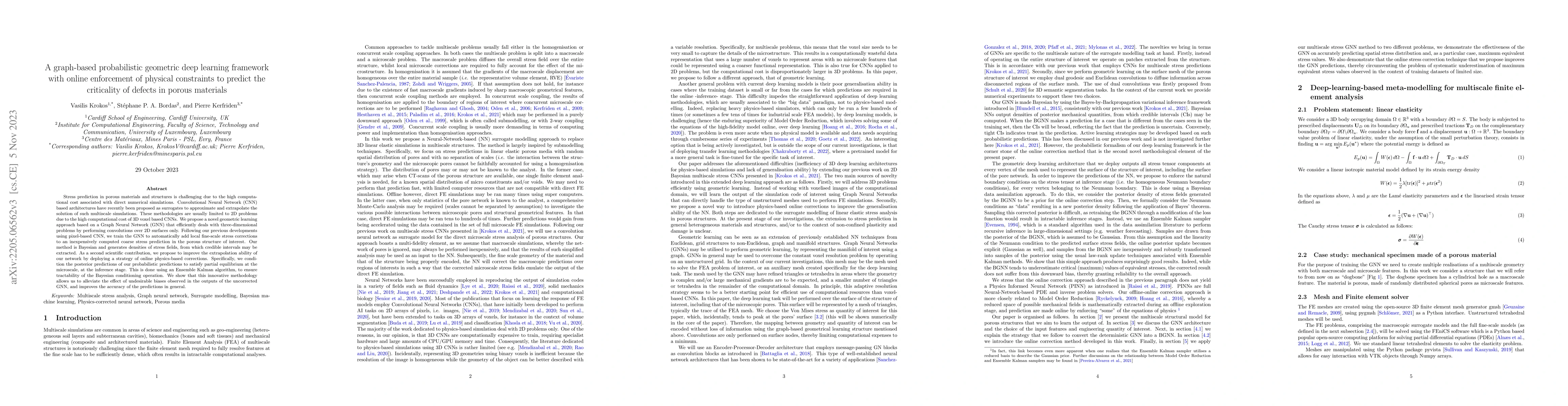 Thumbnail for A graph-based probabilistic geometric deep learning framework with
  online enforcement of physical constraints to predict the criticality of
  defects in porous materials