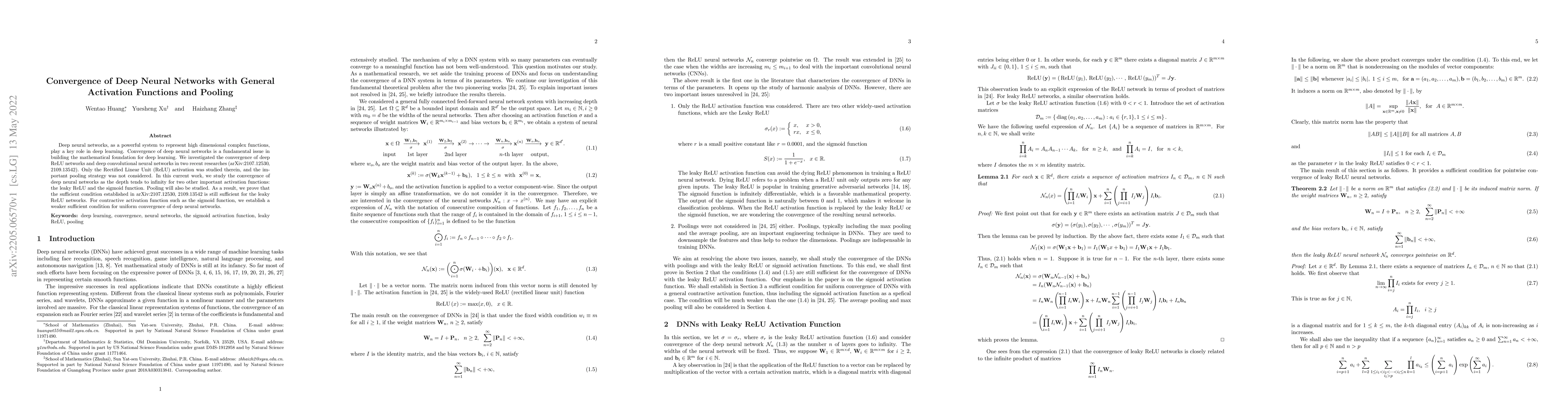 Thumbnail for Convergence of Deep Neural Networks with General Activation Functions
  and Pooling