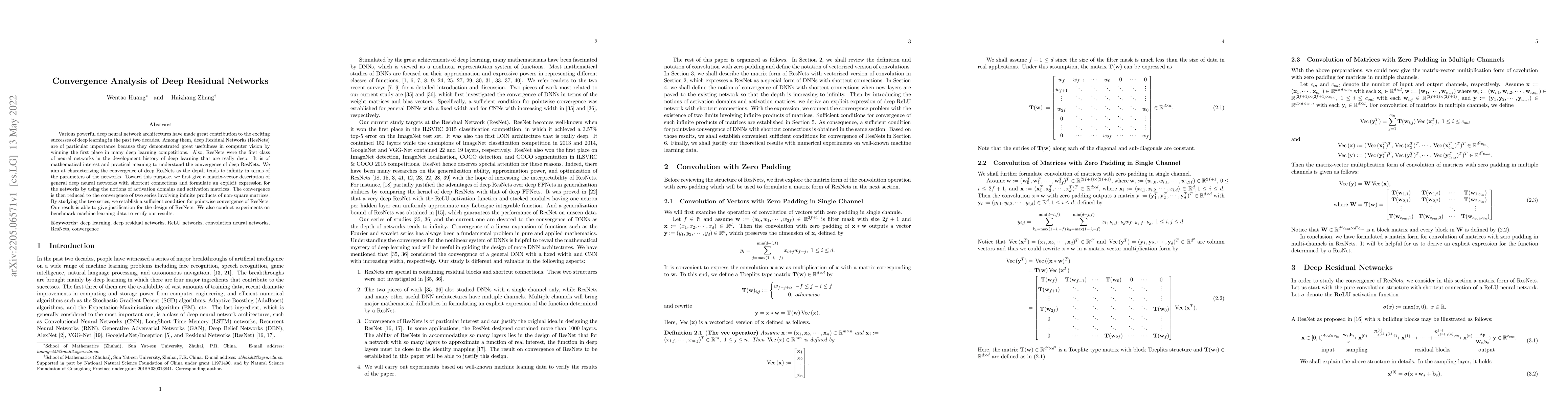 Thumbnail for Convergence Analysis of Deep Residual Networks