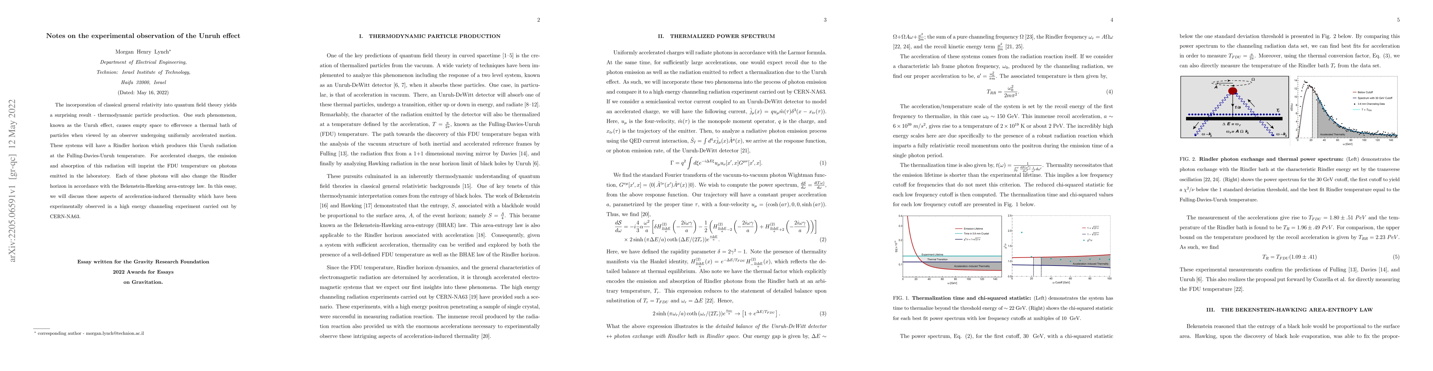 Thumbnail for Notes on the experimental observation of the Unruh effect