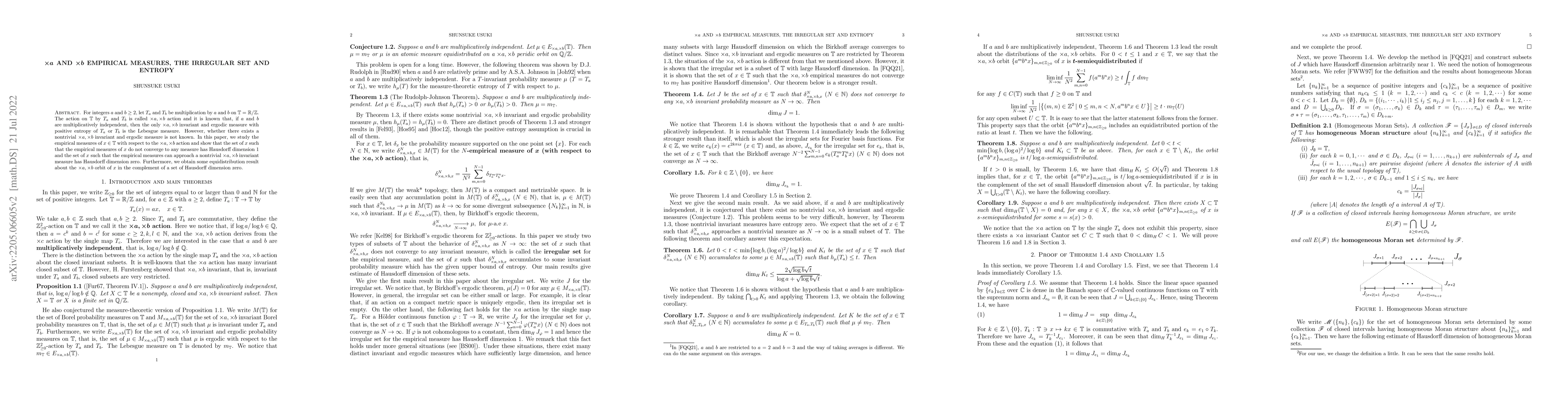 Thumbnail for $\times a$ and $\times b$ empirical measures, the irregular set and
  entropy
