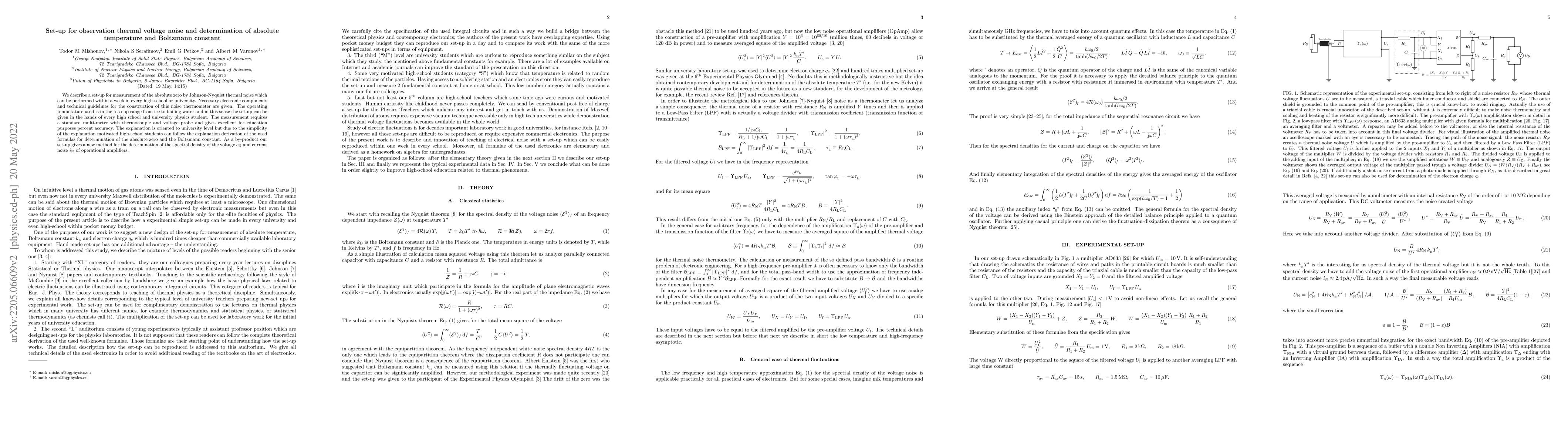 Thumbnail for Set-up for observation thermal voltage noise and determination of
  absolute temperature and Boltzmann constant