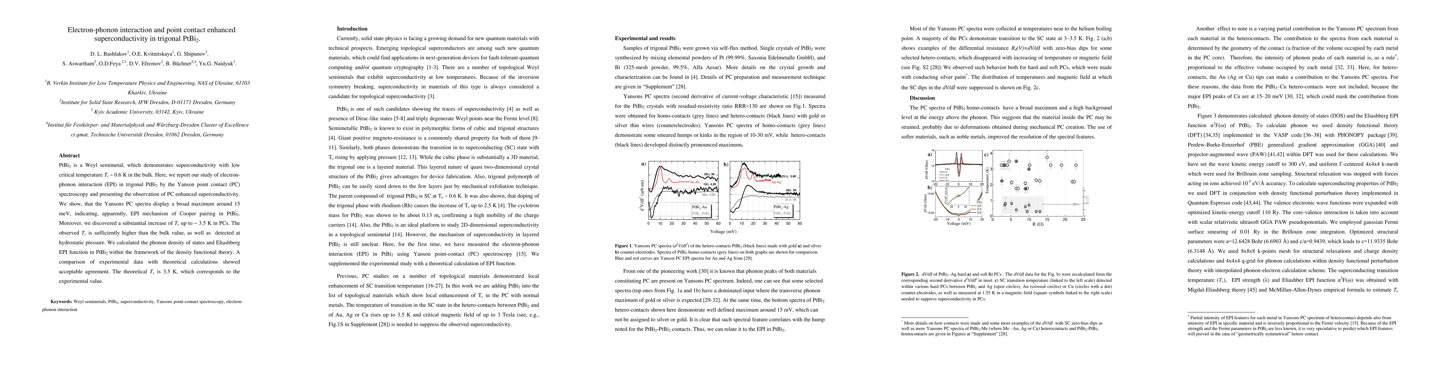 Thumbnail for Electron-phonon interaction and point contact enhanced superconductivity
  in trigonal PtBi2