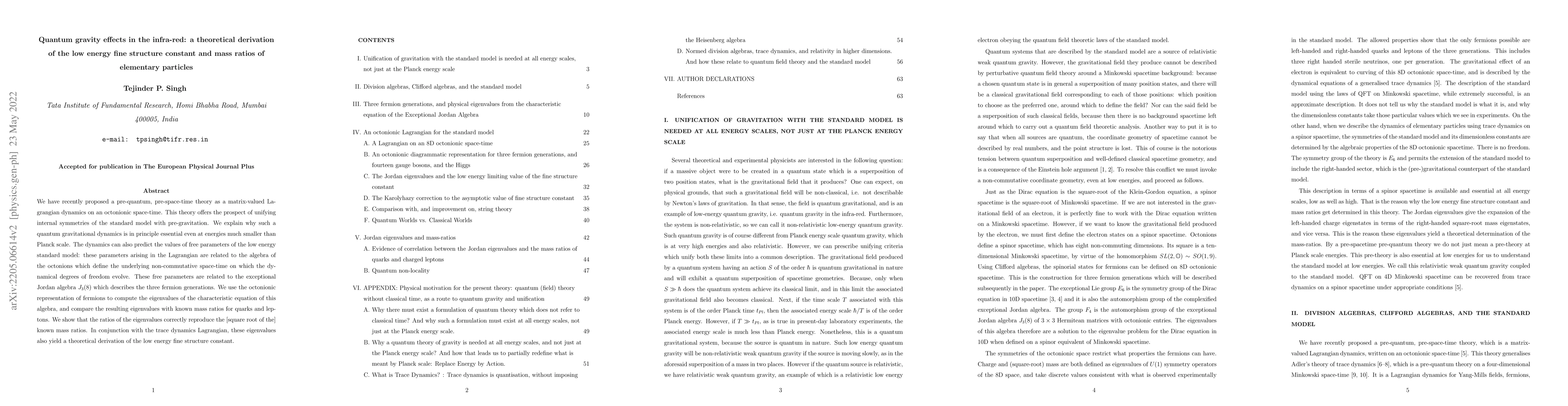 Thumbnail for Quantum gravity effects in the infra-red: a theoretical derivation of
  the low energy fine structure constant and mass ratios of elementary
  particles