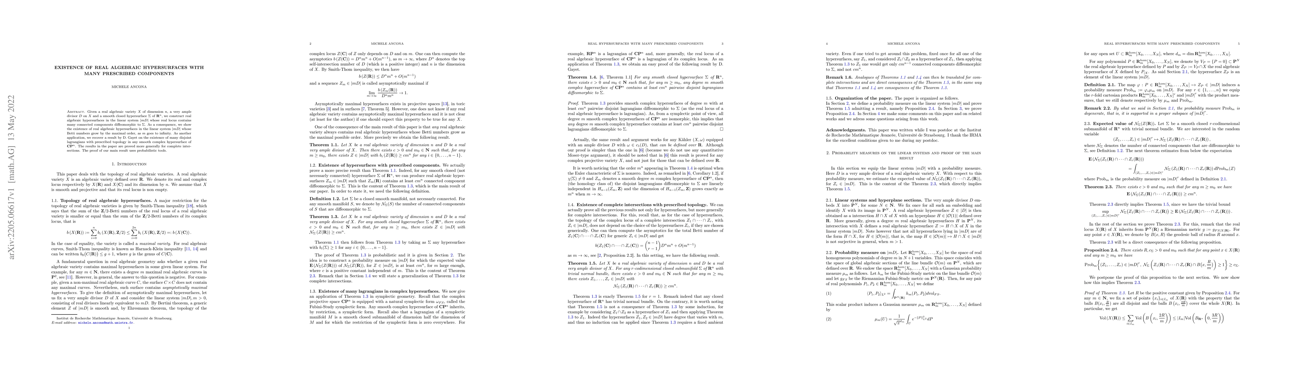 Thumbnail for Existence of real algebraic hypersurfaces with many prescribed
  components