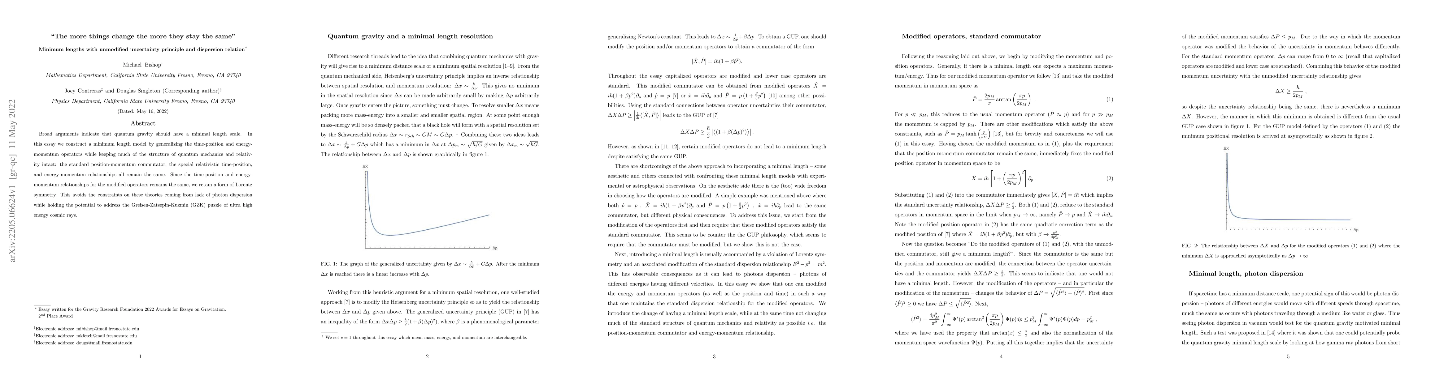 Thumbnail for The more things change the more they stay the same: Minimum lengths with
  unmodified uncertainty principle and dispersion relation