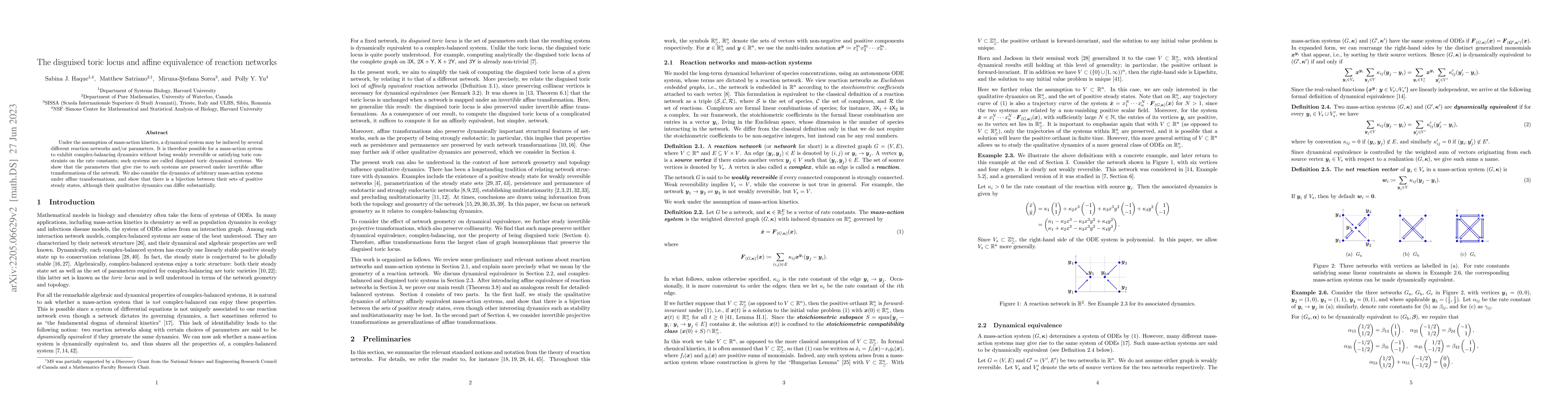 Thumbnail for The disguised toric locus and affine equivalence of reaction networks